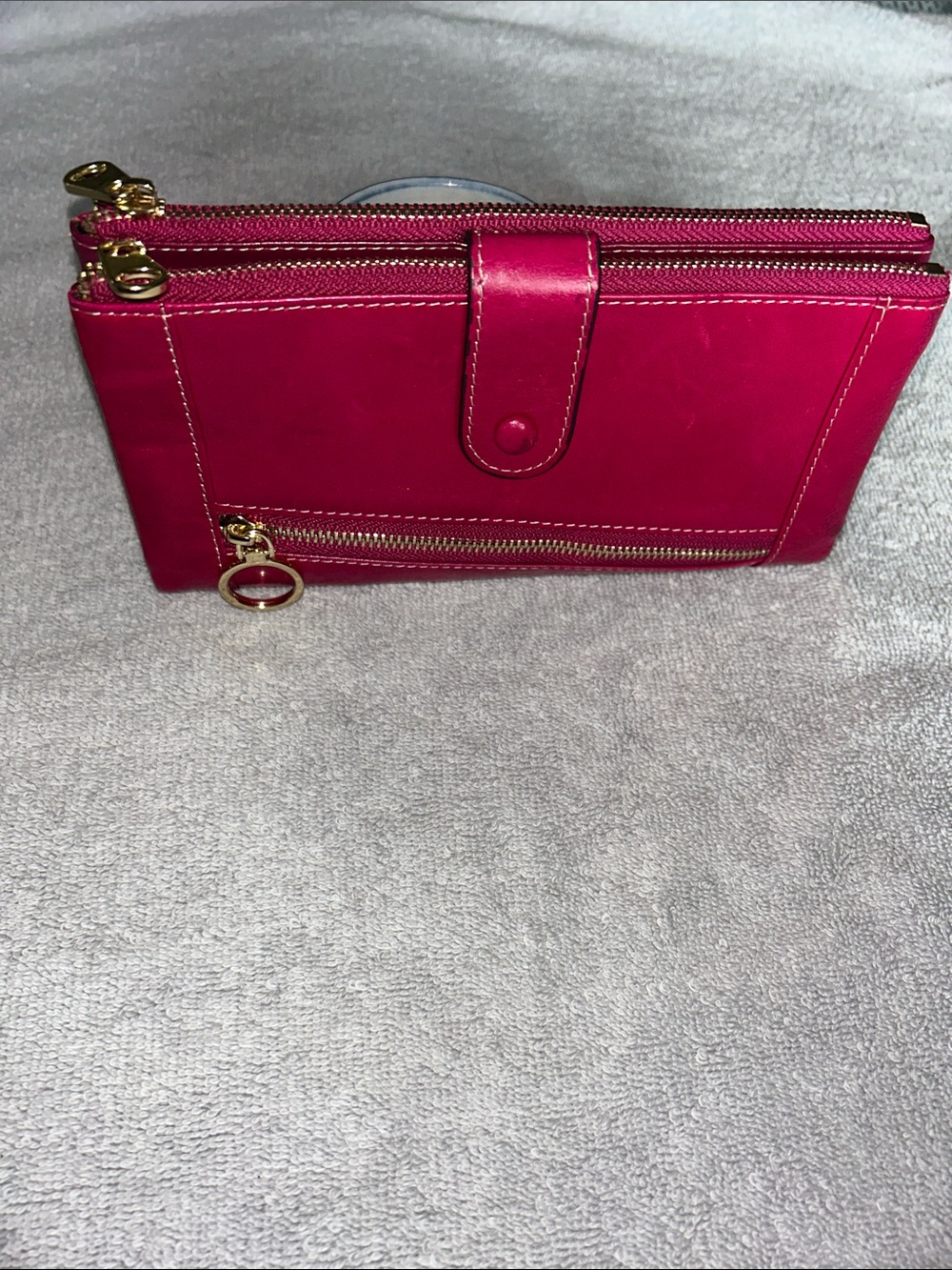 Women's Pink Leather Zip Wallet Clutch